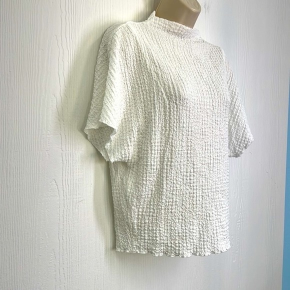 Zara - Gauze White Mock Neck Flowy Lightweight Short Sleeve Top Size Small - Picture 3 of 10